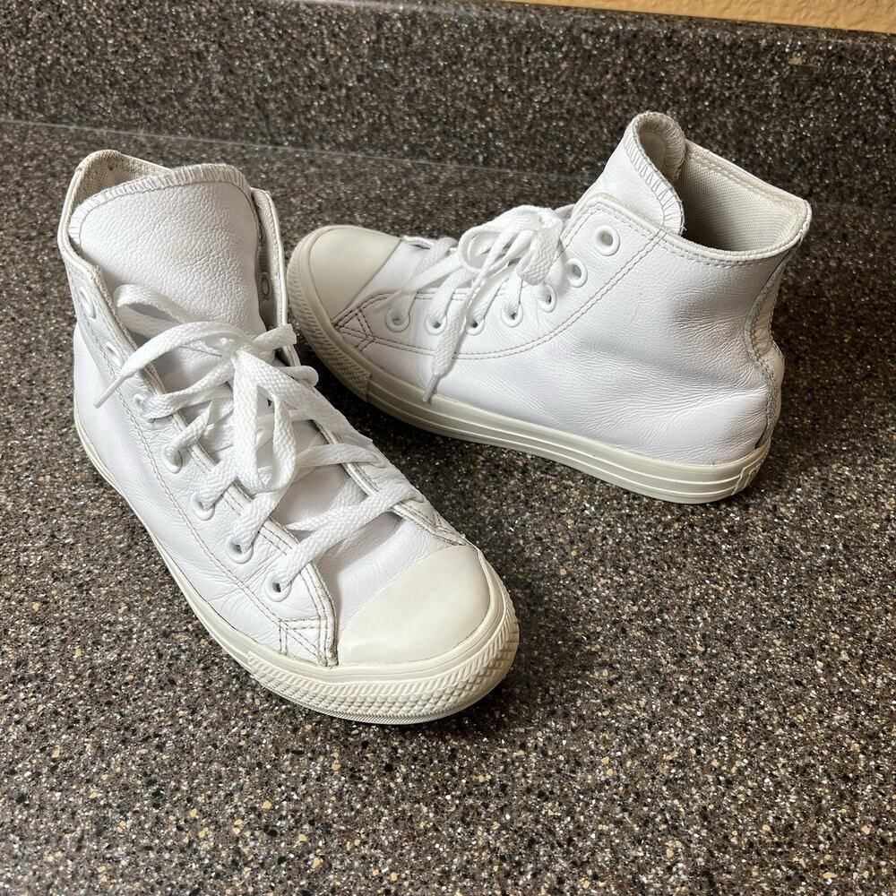 Converse All Star Hi-Top White Leather Sneaker Women's Sz 6 Lace Up Shoes Mens 4